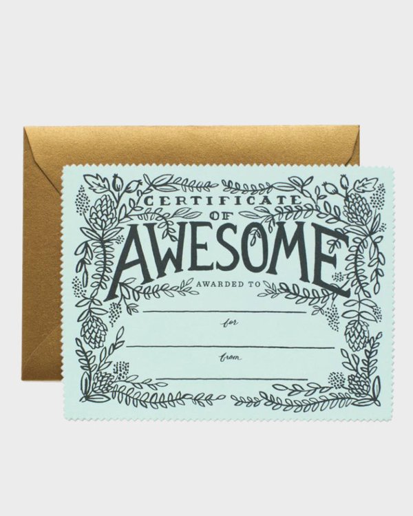 Certificate of Awesome kortti -Rifle Paper Co.