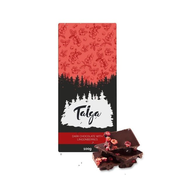 Taiga Chocolates chokladplatta 100g Lingon-mörkchoklad