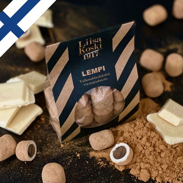 LEMPI -Finländsk lakrits överdragen med vitchoklad 170g