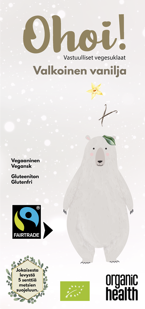 Ohoi! Vastuullinen vegaanisuklaa Valkoinen Vanilja 80g VEGAN GLUTEENITON