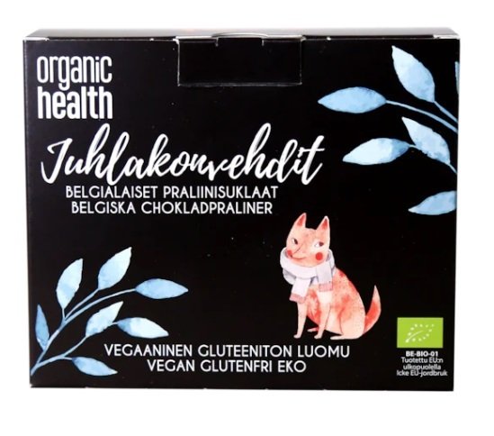 Juhlakonvehdit -Vegaaninen suklaakonvehtirasia -Organic Health 250g  GLUTEENITON LUOMU